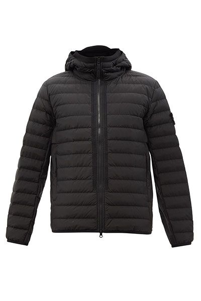 Logo-Patch Hooded Quilted Down Coat from Stone Island