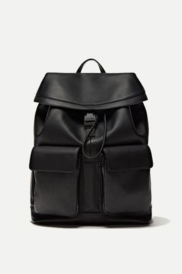 Black Leather Backpack With Pockets  from Massimo Dutti