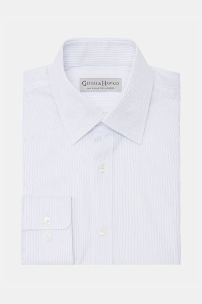 Light Blue Stripe Tailored Fit Semi Spread Collar Business Shirt