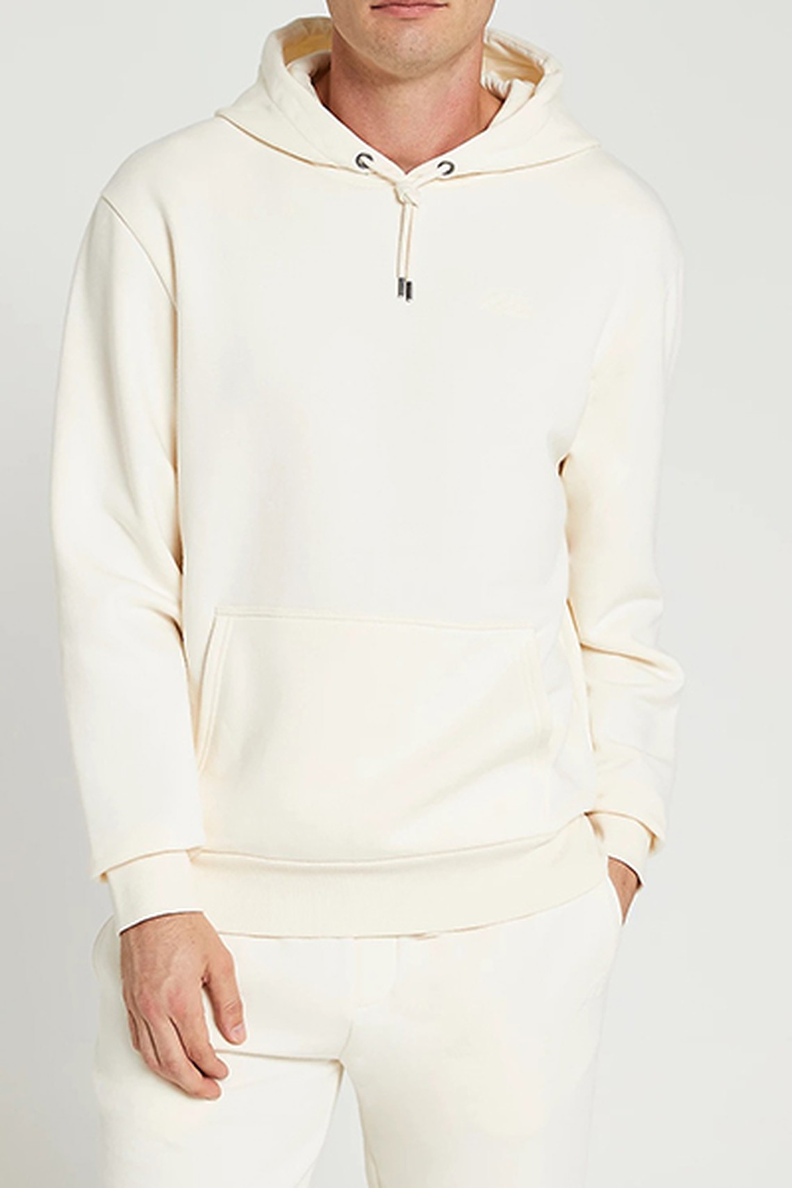 Ecru RI Embroidered Slim Fit Hoodie from River island