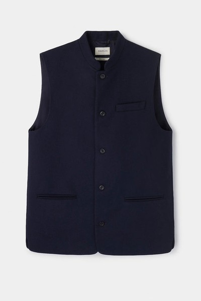 Navy Classic Wool Cashmere Nehru Waistcoat from Sirplus