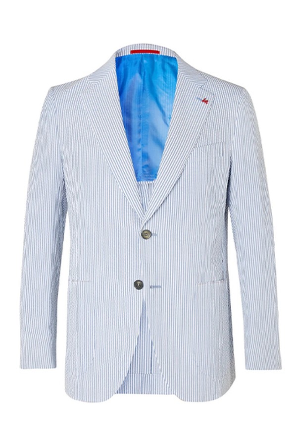 Slim-Fit Striped Cotton-Seersucker Blazer from Isaia