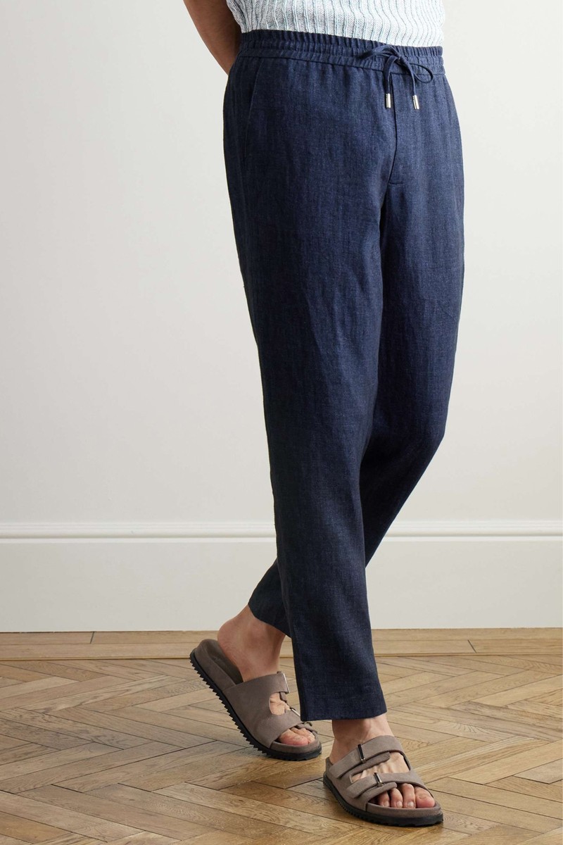 James Straight-Leg Linen-Chambray Drawstring Trousers