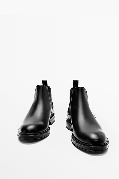 Black Brushed Leather Chelsea Boots from Massimo Dutti