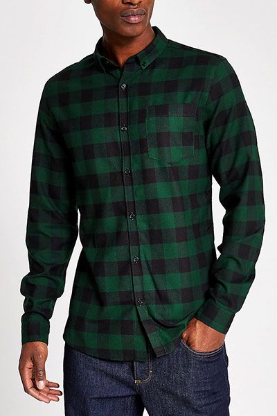 Green Check Slim Fit Check Shirt