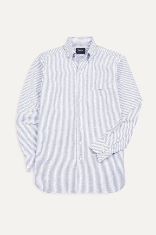 Ticking Stripe Cotton Oxford Cloth Button-Down Shirt