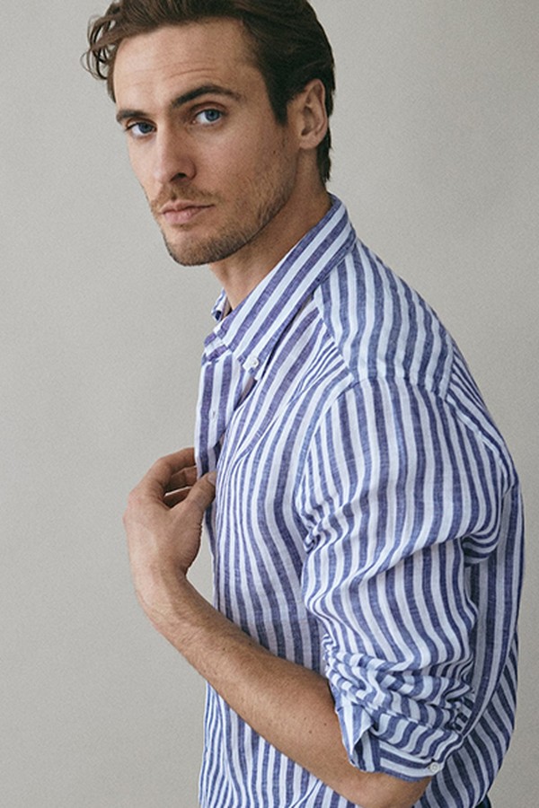 Slim Fit Striped Linen Shirt from Massimo Dutti