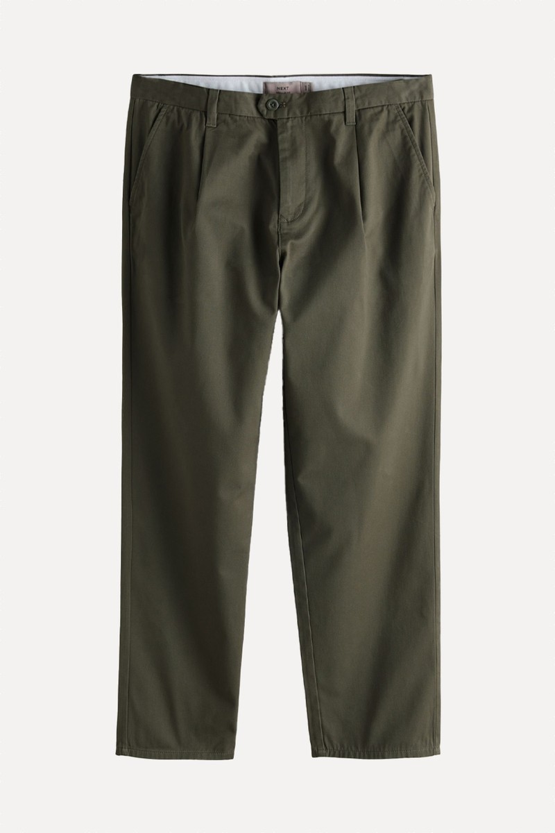 Twin Pleat Regular Relaxed Tapered Fit Stretch Chinos Trousers from Next
