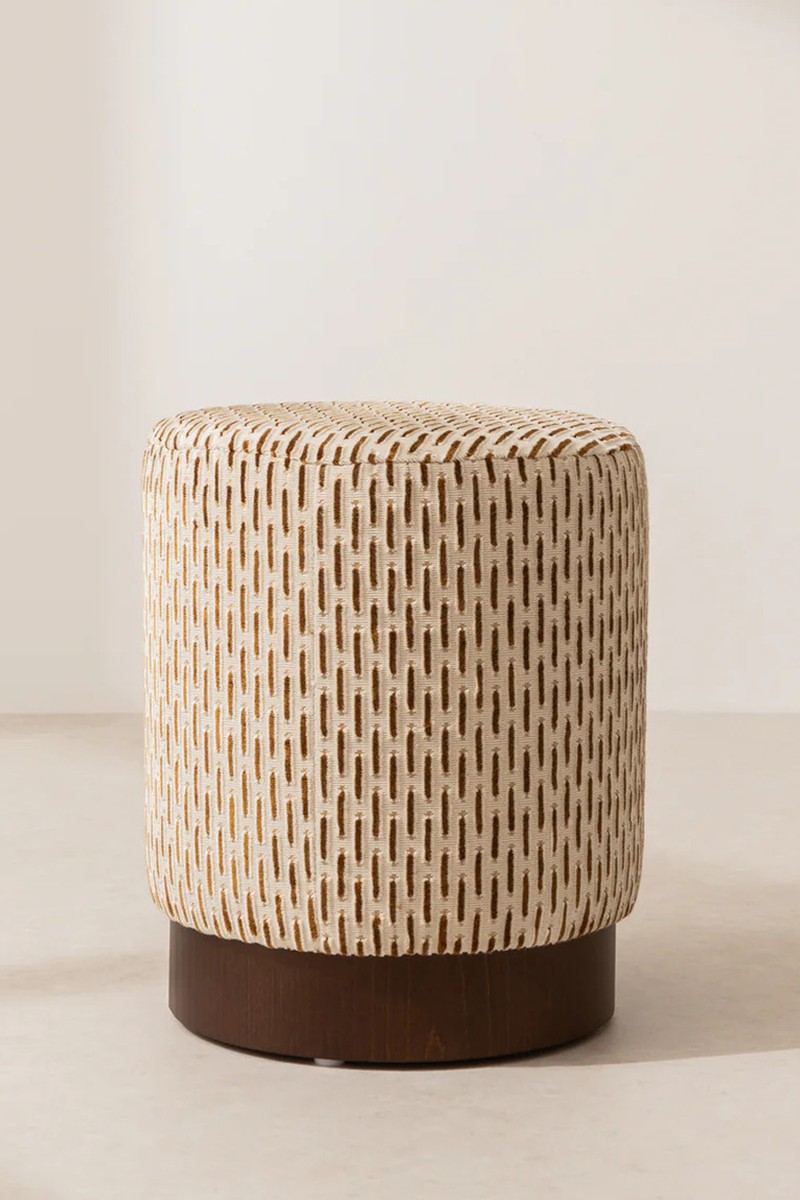 Velvet Pouffe With Walnut Plinth from Six The Residence