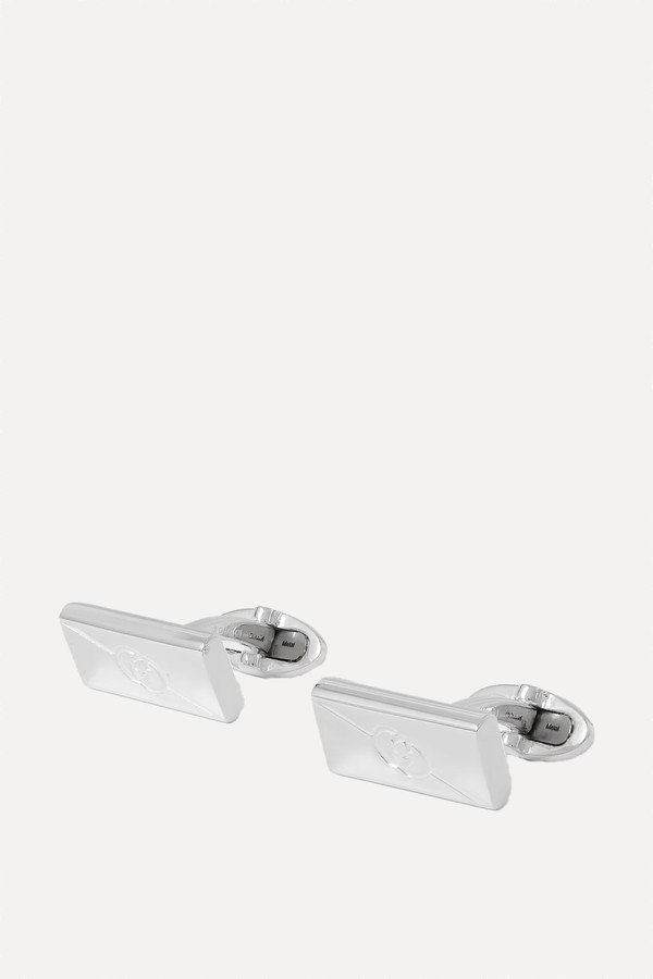 Logo-Engraved Sterling Silver Cufflinks from GUCCI