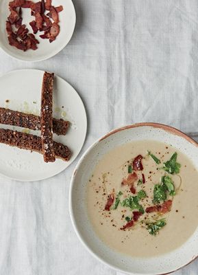 Artichoke & Truffle Soup with Rye Bread Croutons