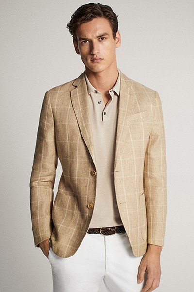 Smart Linen Windowpane Check Blazer