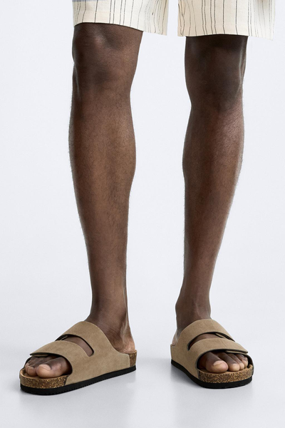 Split Leather Double-Strap Sandals from Zara