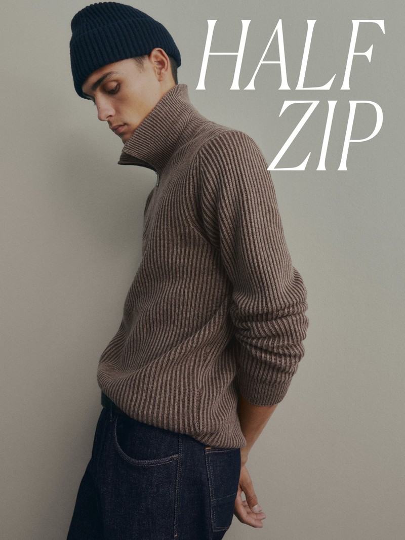 Pleated Knit Mock Neck Sweater With Zip, £69.95 | MASSIMO DUTTI