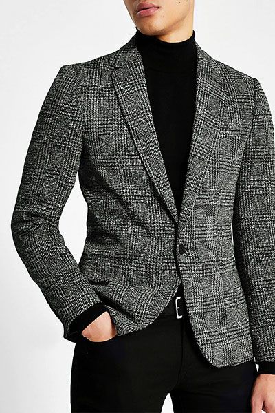 Check Print Skinny Fit Blazer