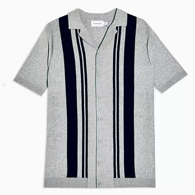 Grey Stripe Revere Knitted Shirt