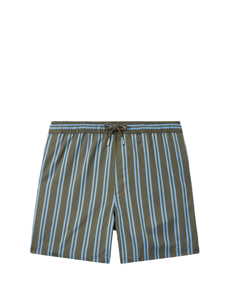 Straight-Leg Mid-Length Striped Swim Shorts 