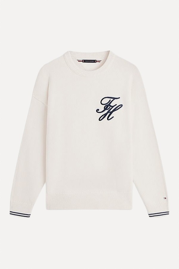 Logo Embroidery Chunky Crew Neck Jumper