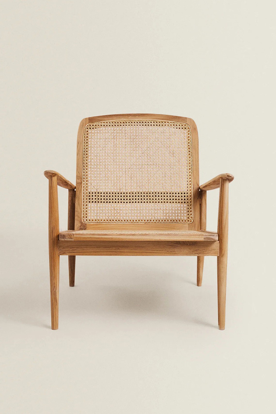 Teak And Rattan Armchair