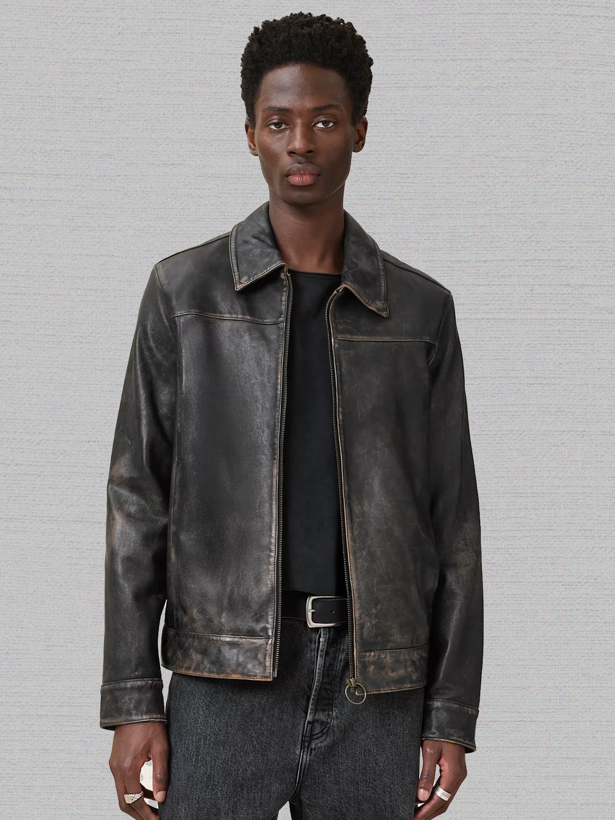 Alkan Zip Up Two Tone Leather Jacket