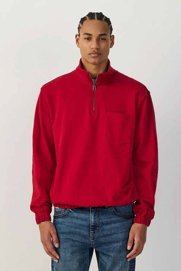 Tunneled Hem Lightweight Jersey Zip Through Funnel Neck Sweatshirt