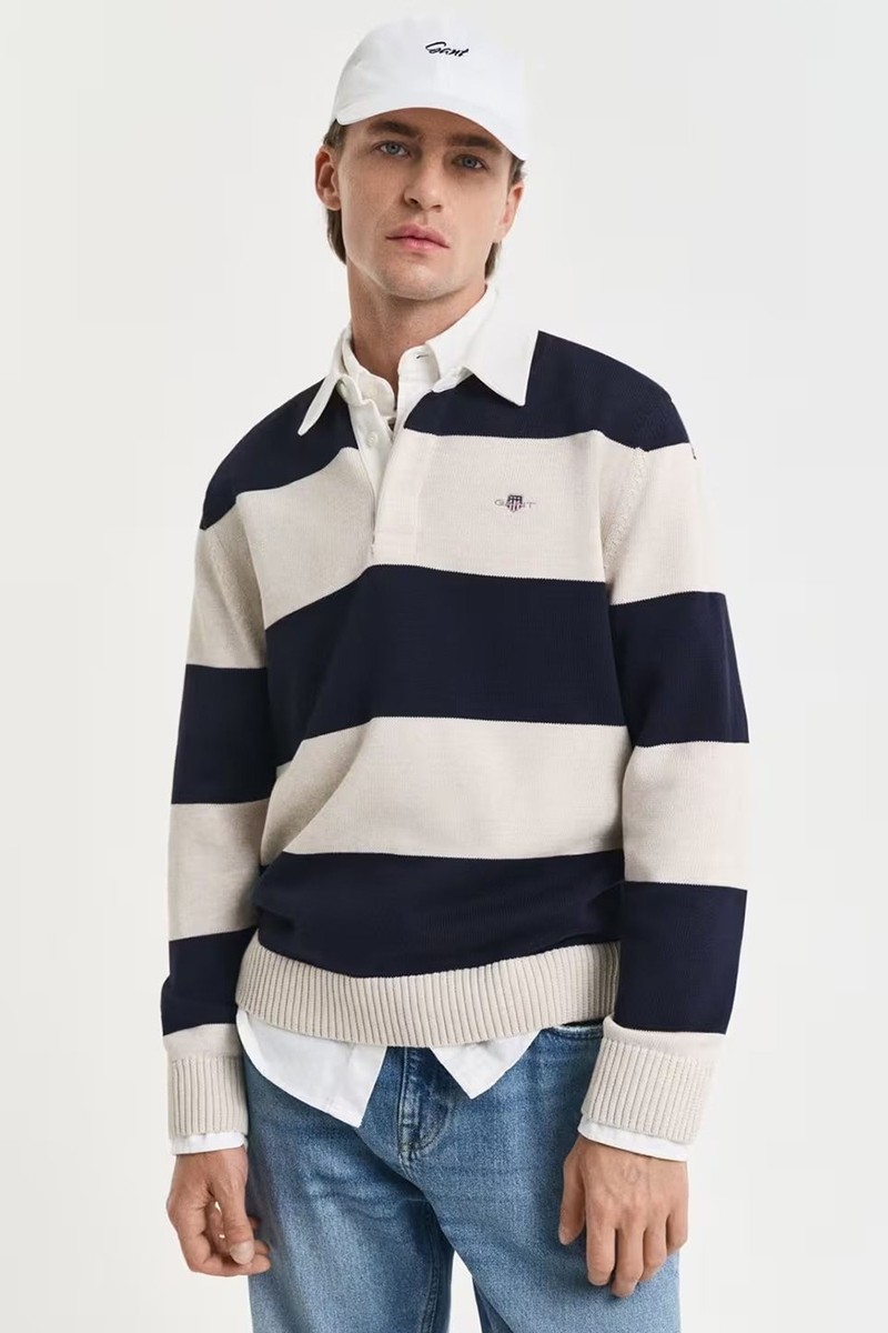 Cotton Regular Fit Long Sleeve Barstripe Polo Shirt from GANT