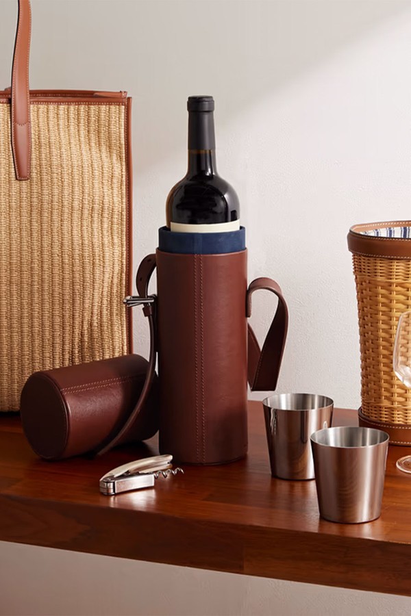 Archer Leather Wine Tote and Stainless Steel Cups Set from Ralph Lauren Home