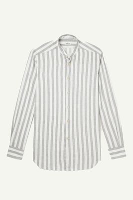 Grandad-Collar Striped Linen-Blend Shirt from Kiton