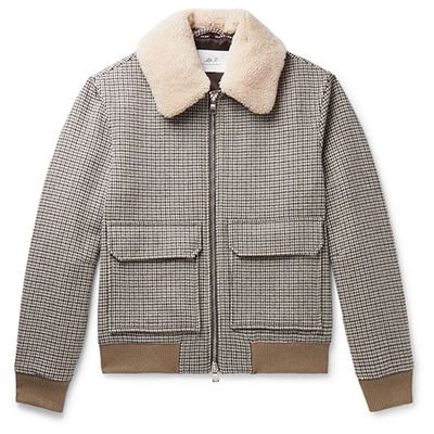 Shearling-Trimmed Houndstooth Wool-Blend Bomber Jacket from Mr P