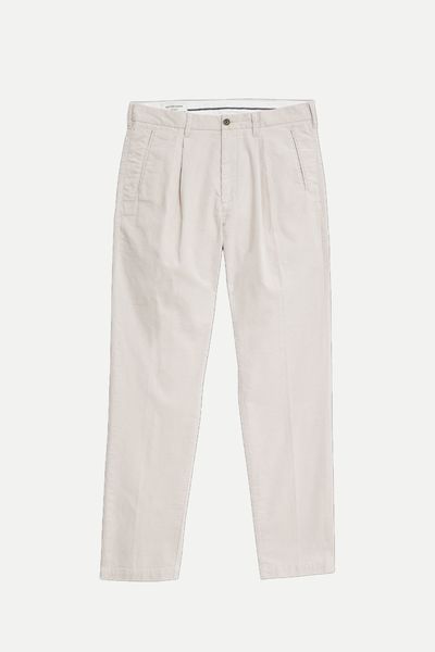 Tapered Fit Corduroy Single Pleat Trousers