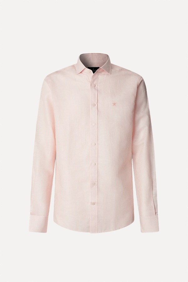 Tailored Fit Linen-Cotton Stripe Shirt from Hackett London
