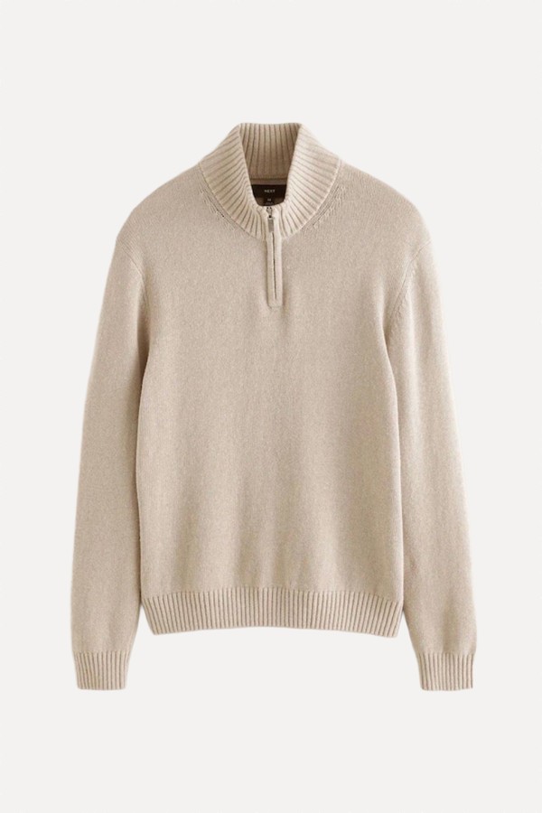 Linen Rich Quarter Zip Neck Jumper