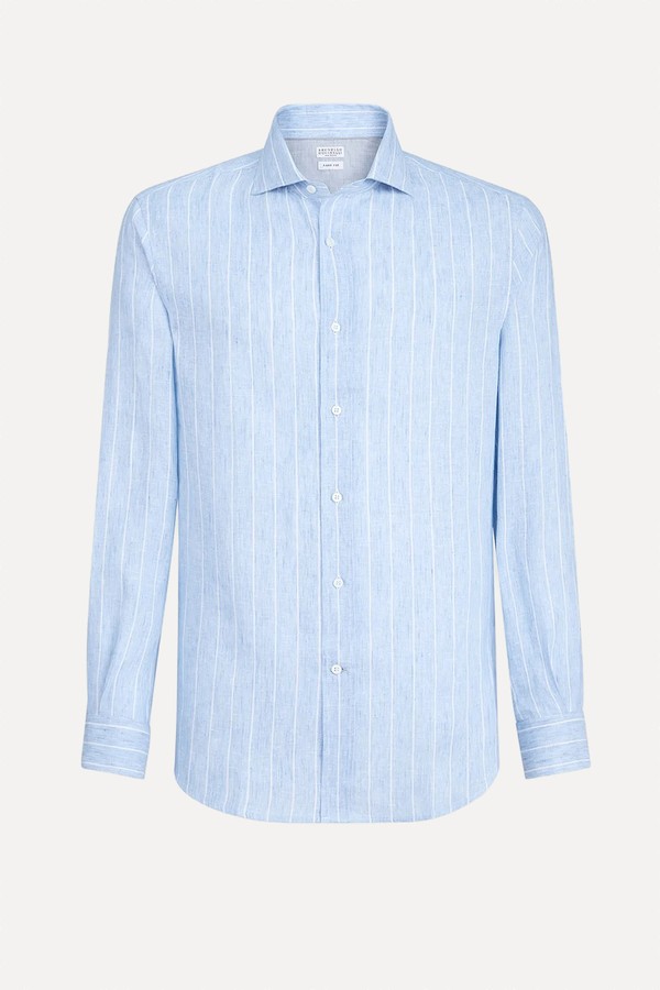 Linen Easy Fit Shirt With Spread Collar from Brunello Cucinelli