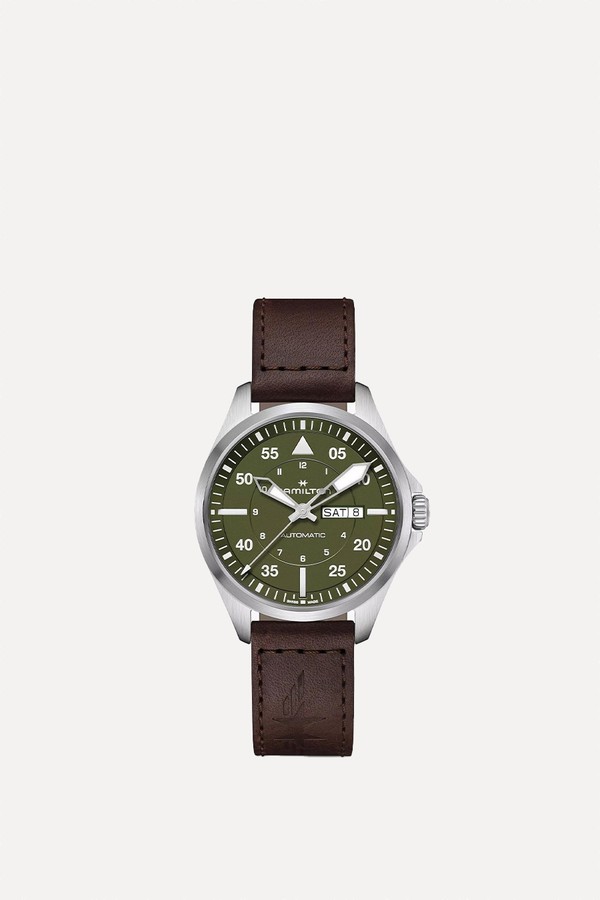 Aviation Pilot Day Date Automatic Leather Strap Watch from Hamilton