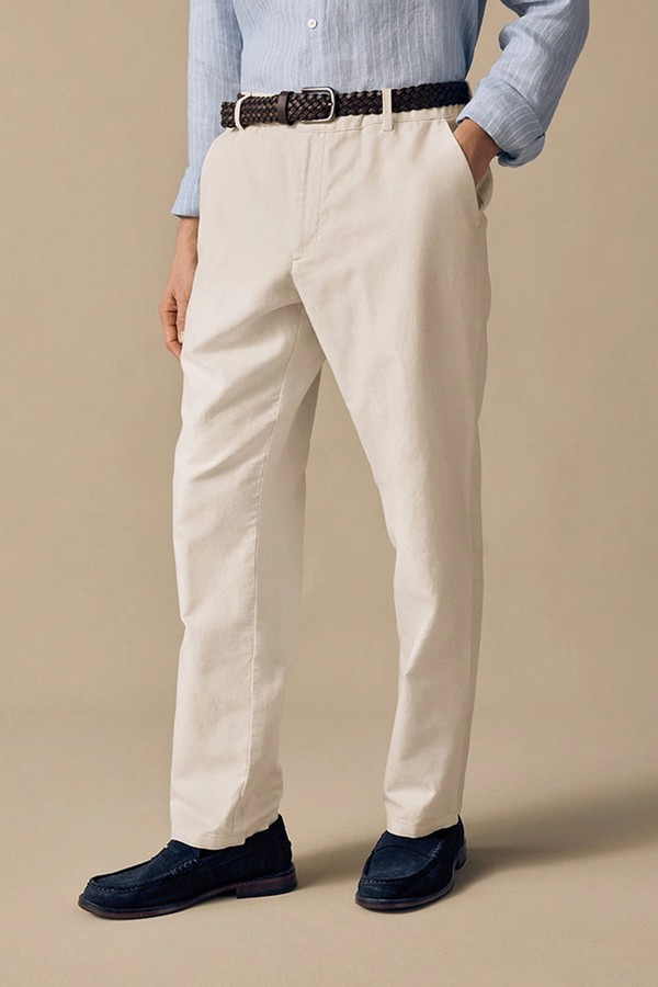 Regular Fit Smart Linen Cotton Blend Belted Trousers from Next