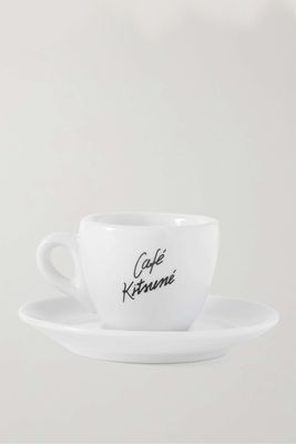 Small Logo-Print Ceramic Cup & Saucer Set from Café Kitsuné