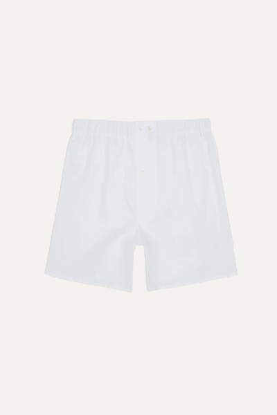 White Cotton Poplin Boxer Shorts from Drake's