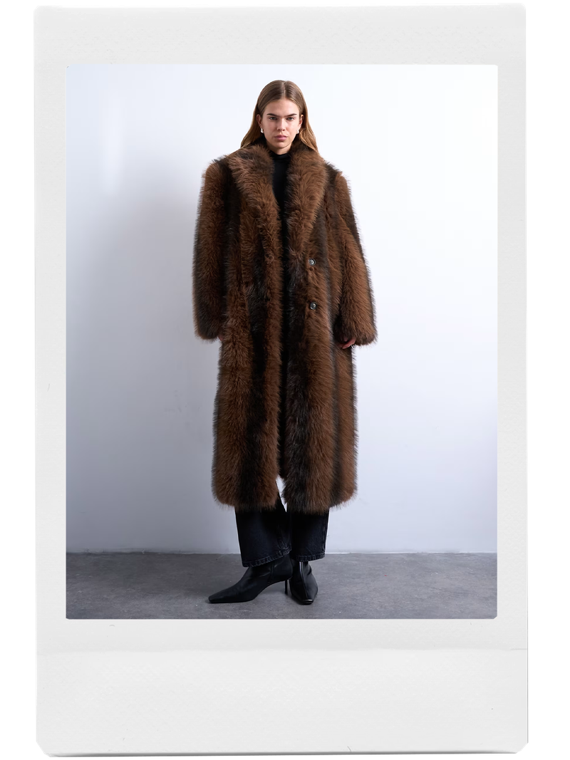 Faux Fur Longline Stripe Coat from Topshop