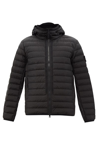 Logo-Patch Hooded Quilted Down Coat from Stone Island