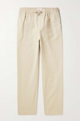 Straight-Leg Pleated Cotton and Linen-Blend Trousers