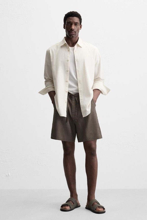 Washed Beige Linen Trousers from Wax London