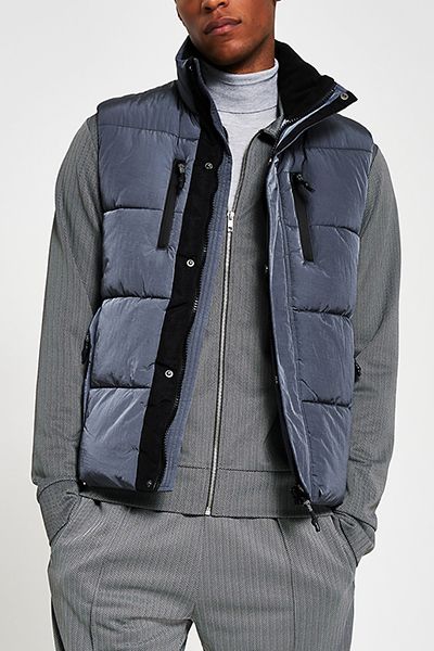 Grey Padded Double Pocket Gilet