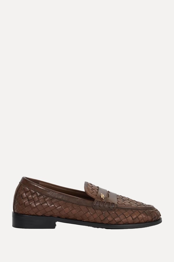 Leather Woven Flat Loafers