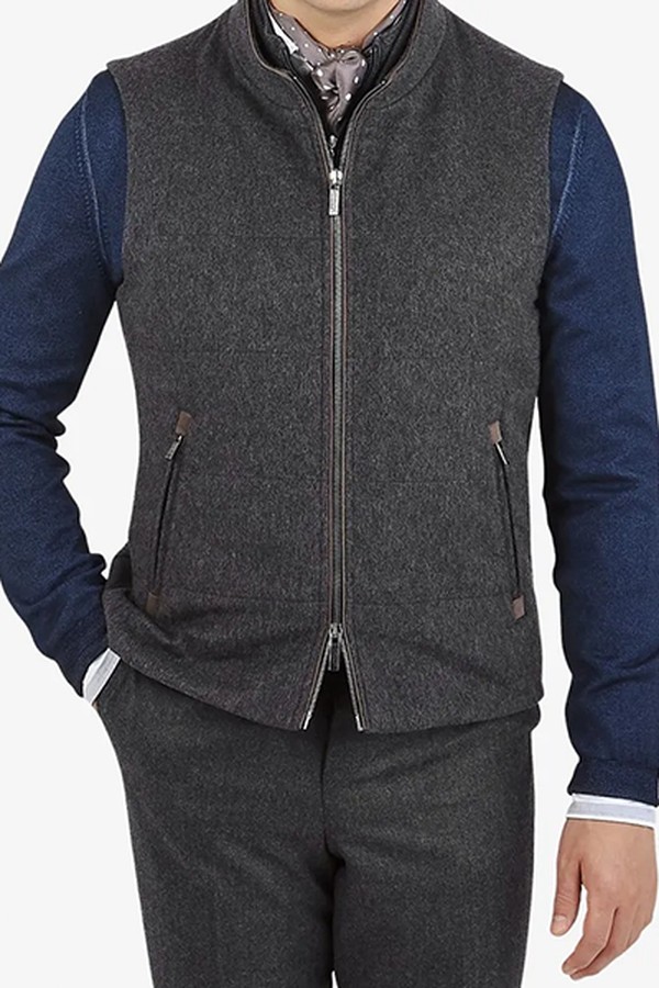 Dark Grey Water Repellent Pure Cashmere Gilet from Maurizio Baldassari