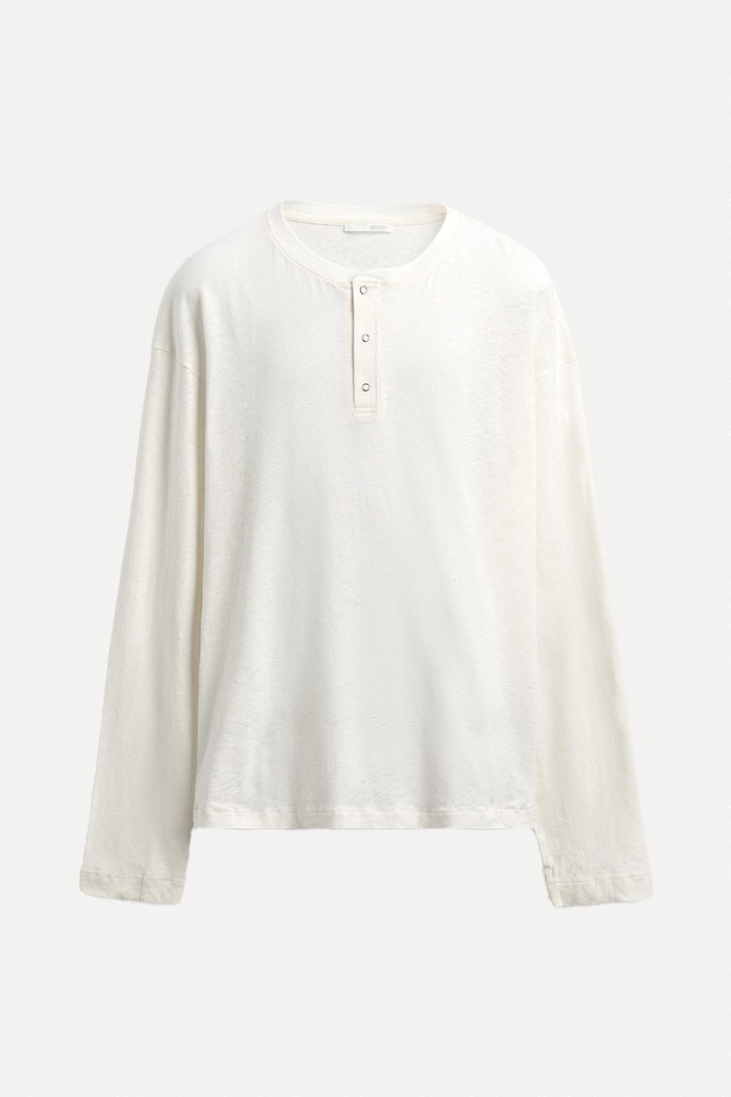Cotton/Linen Henley T-Shirt