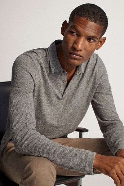 Cotton Silk Cashmere Polo Sweater from Massimo Dutti