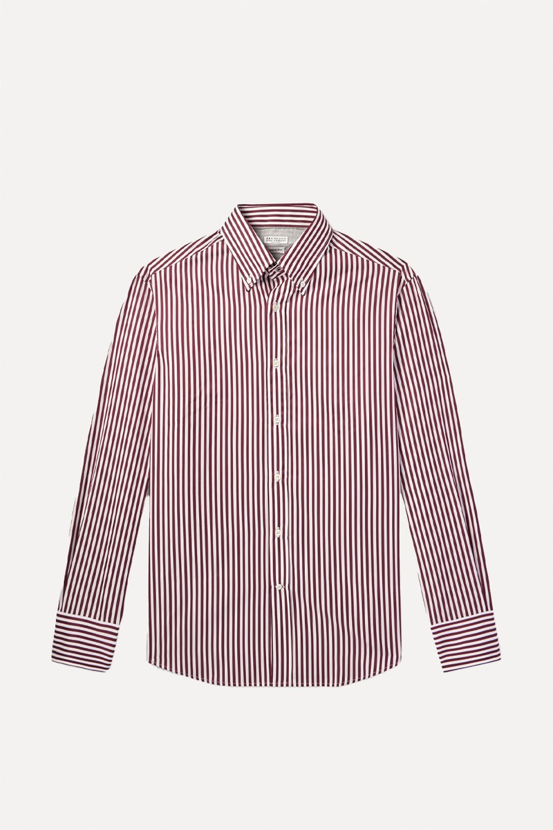 Button-Down Collar Striped Cotton-Poplin Shirt from BRUNELLO CUCINELLI