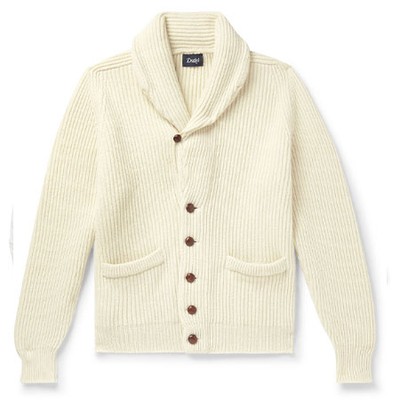 Slim Fit Shawl Collar Ribbed Lambswood Cardigan from Drake’s