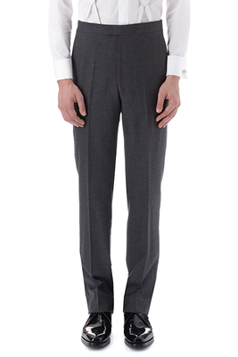 Charcoal Merino Wool Flat Front Trousers