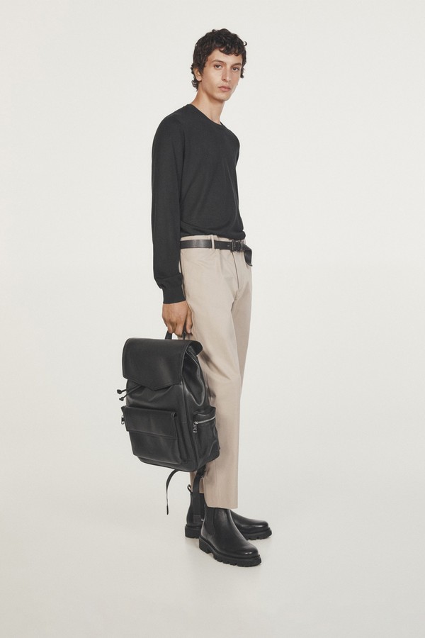 Leather Backpack With Flap & Pocket Details